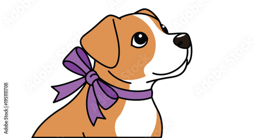 Adorable Dog with Purple Bow - A Charming Canine Portrait.