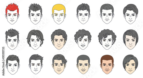 Diverse Male Hairstyles Collection Illustration