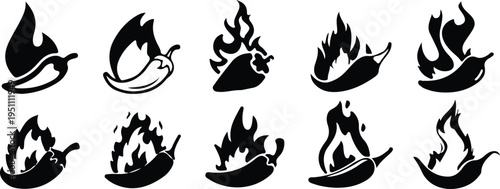 hand drawn hot chili pepper black icon set vector illustration design art 