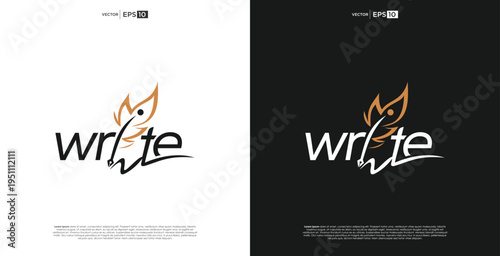 Artistic wordmark 'write' logo featuring a stylized leaf or feather with a pen tip, inspiring creativity