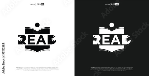 Abstract Book Reading Logo Design Open Book with Word 'READ' Symbol