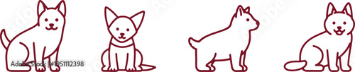 Simple illustrations of four different types of sitting pets