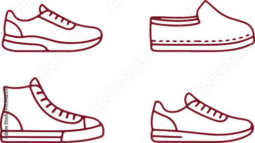 Four stylish types of casual sneakers illustrated in a minimalist design