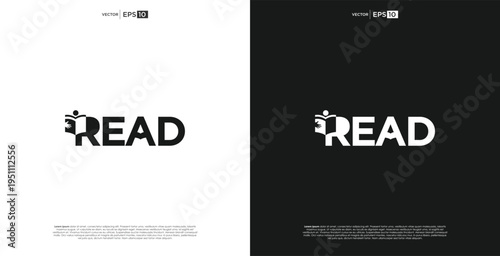 Dynamic typographic logo for 'READ' wordmark, featuring an abstract book element design