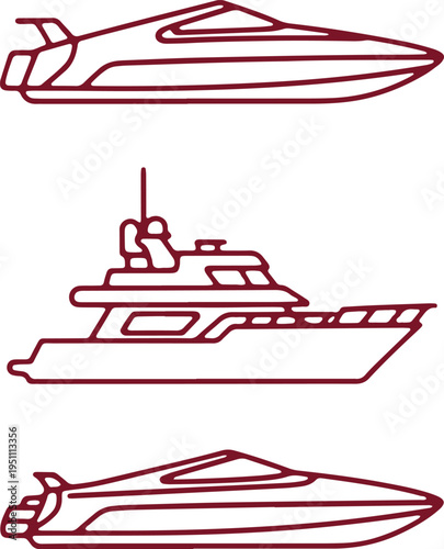 Illustrations of three different types of luxury watercraft designs