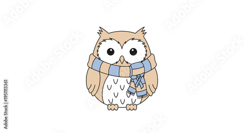 Charming Owl Illustration with Scarf, Perfect for Winter and Holiday Themes.