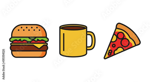 Colorful icons of fast food and beverage
