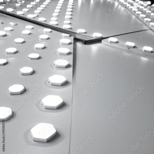 Perspective of a modular lighting installation with integrated hexagonal lights