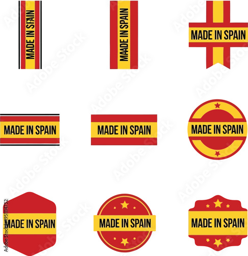 Made in Spain Label Set with Spanish Flag Colors Quality Certification Badge Collection