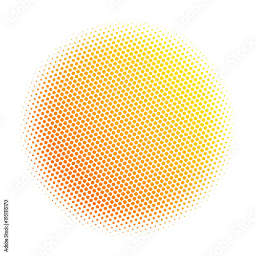 Orange yellow gradient circle geometric element with transparent halftone dot texture