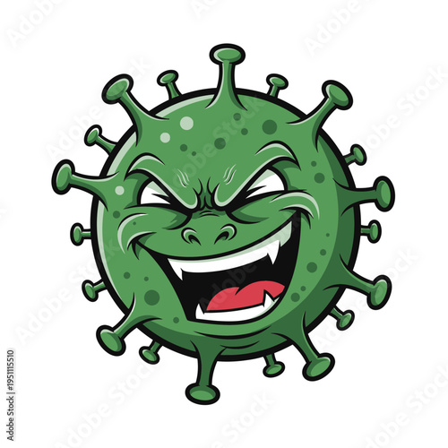 Evil Cartoon Coronavirus Character with Spikes and Grin 1.