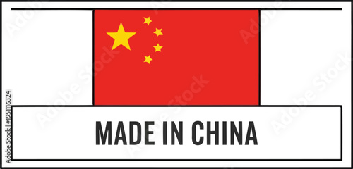 Made in China Label with Chinese Flag Icon for Product Packaging and Manufacturing Tags