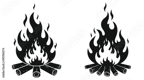 Two black fire designs with logs presented as bold and striking silhouettes