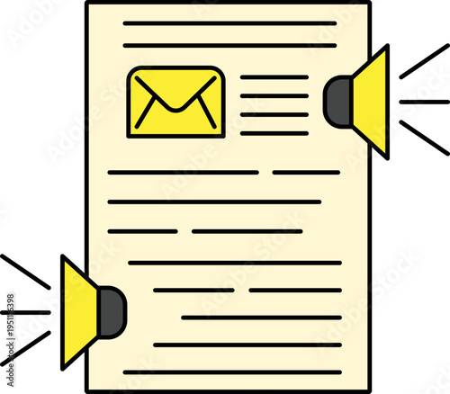 Megaphones announcing email on document