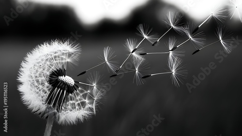 Wallpaper Mural Black and white image of a dandelion seed head with seeds blowing away in the wind representing freedom Torontodigital.ca