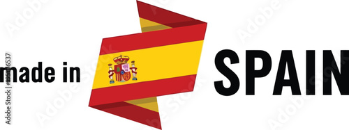 Made in Spain Label with Spanish National Flag Ribbon Icon for Product Packaging and Export