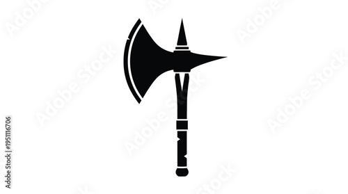 A stark black outline depicts a viking hand axe a powerful historical weapon silhouette