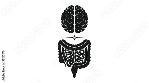 A striking depiction of the human brain and digestive system in black a bold silhouette