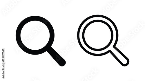 Two magnifying glasses one solid and one outlined are displayed against a white background silhouette