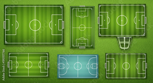Diverse Soccer Field Layouts - Top-Down Views for Sports Design.
