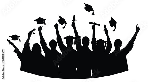 Celebrating graduates with caps thrown in the air a joyful graduation moment silhouette