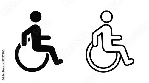 Accessibility symbols depicting people in wheelchairs one standard and one with a person silhouette