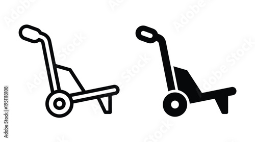Two black hand trucks depicted in a simple graphic style showing a distinct silhouette