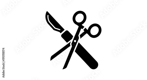 Surgical Scalpel and Scissors Icon for Operation and Medical Procedure