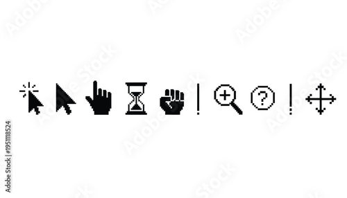 Cursor icon set including various computer mouse symbols and hand gestures