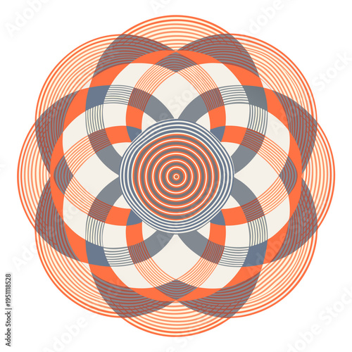 Mid-Century Modern Concentric Circle Pattern - Retro Abstract Geometric Vector with Symmetrical Round Shapes in Terracotta and Slate Blue.