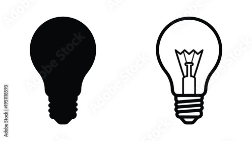 Two light bulbs are depicted one as a solid black shape and the other outlined a silhouette