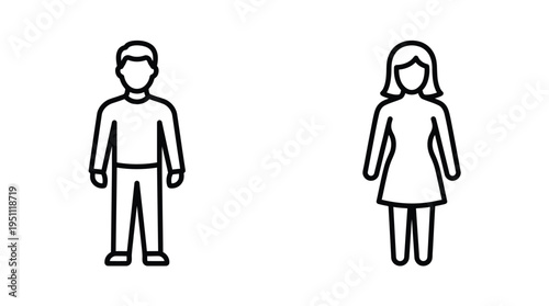 Simple line art depicts a man and a woman facing forward minimalist style silhouette