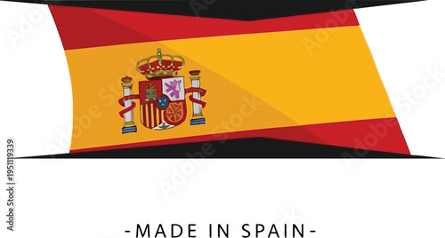Made in Spain Label with National Flag Emblem for Product Packaging and Export Branding