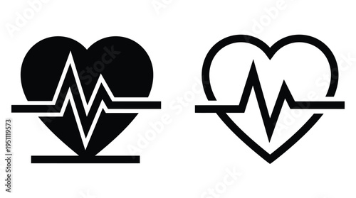 Two black heart rate monitor icons with distinct line weights a striking silhouette
