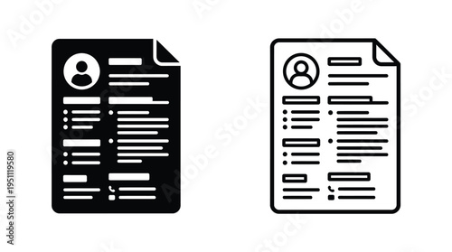 Two depictions of a resume or cv document one filled and one outline silhouette