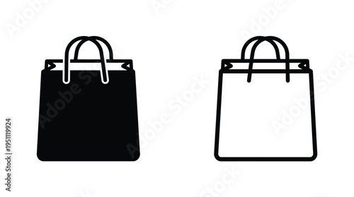 Two shopping bags are displayed one solid black and one outlined in a minimalist silhouette