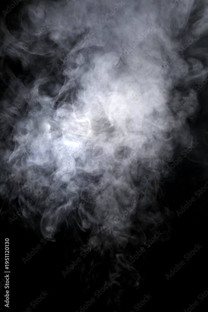 Fototapeta premium white smoke steam spray, and abstract vapor water isolated on a black background. concept of texture cold mist or hot vapor, fog effect, element smog, cloud for design air pollution