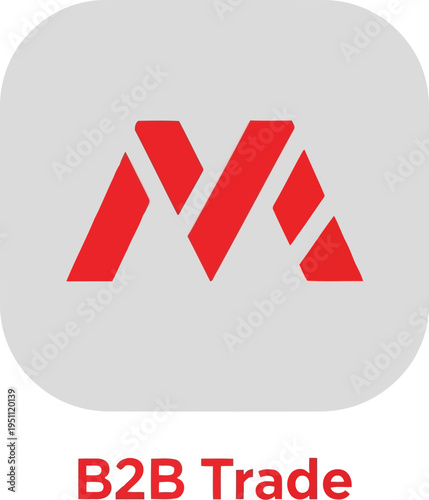 B2B Trade App Icon or Corporate Logo Design with Red Abstract M Letter Symbol