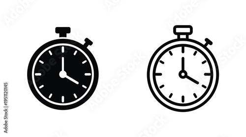 Two black stopwatches displaying different times a minimalist graphic design silhouette
