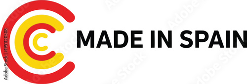 Made in Spain Label Sign with Spanish Flag Colors Logo Icon Vector Illustration