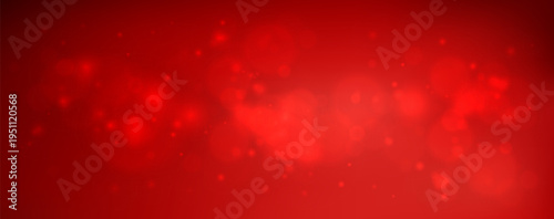 Red gradient bokeh background with glowing light particles and abstract digital shine effects for festive designs and modern party banners. Vector illustration.