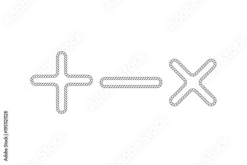 Nautical Rope Plus Minus Cross Symbols Line Art Vector Set