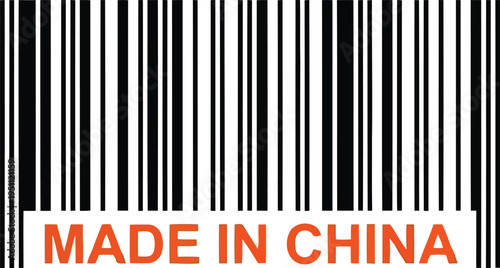 Barcode Label with Made in China Text Isolated on White Background