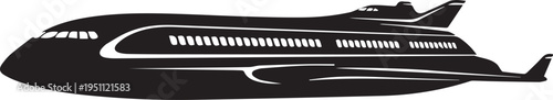 Futuristic transport ship vector silhouette illustration with sleek aerodynamic line art