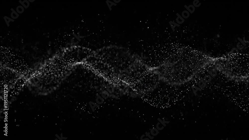 Abstract wave of glowing particles flowing on a dark background