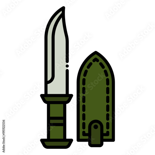 Survival Knife and Sheath Illustration Isolated on White