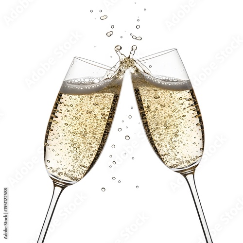 Champagne glasses colliding with rising bubbles