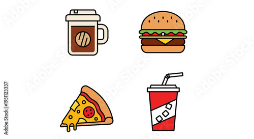 colorful fast food icons on white background