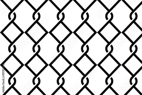 Black and white chain link fence pattern on white background texture design metal mesh grid. Seamless metallic net pattern for security and border design.