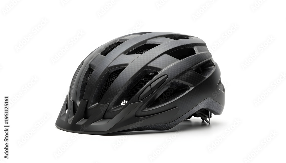 Fototapeta premium Matte Black Mountain Bike Helmet Isolated on White Background